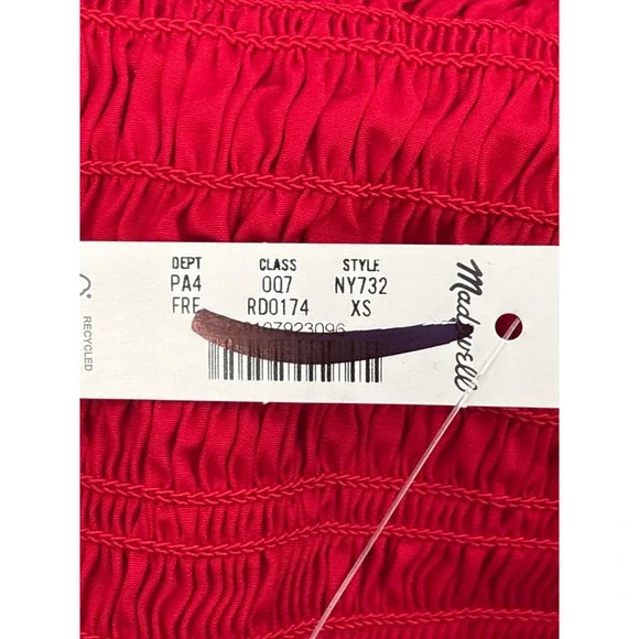 Madewell The Melody Festival Red Smocked Bodice Fit Flare Dress Size XS  NY732 - www.jkreigsman.com